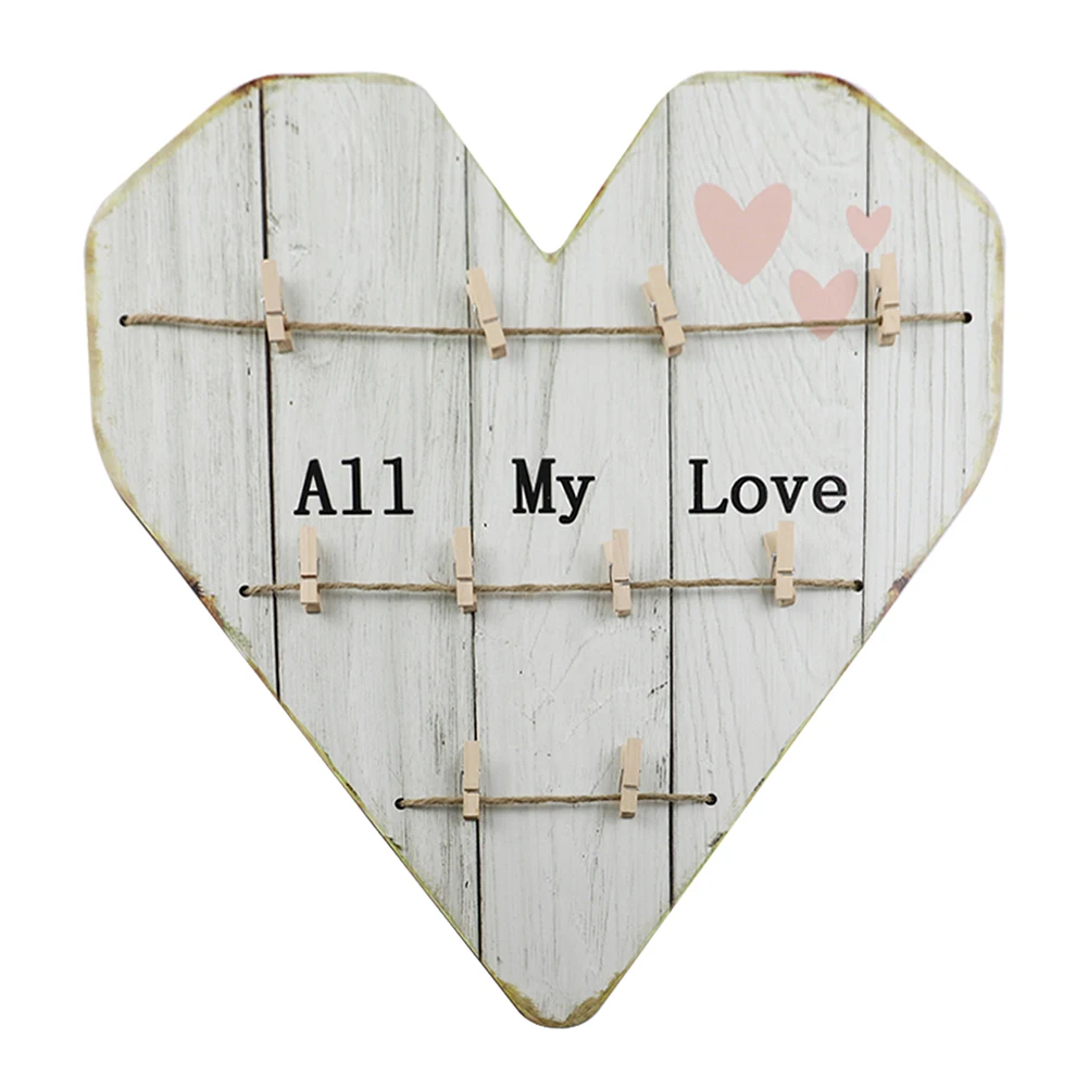 

Wooden Heart Photo Wall Decor Rustic Picture Holder Clip for Living Room Christmas Gifts Wooden Art Craft Photo Display Frame
