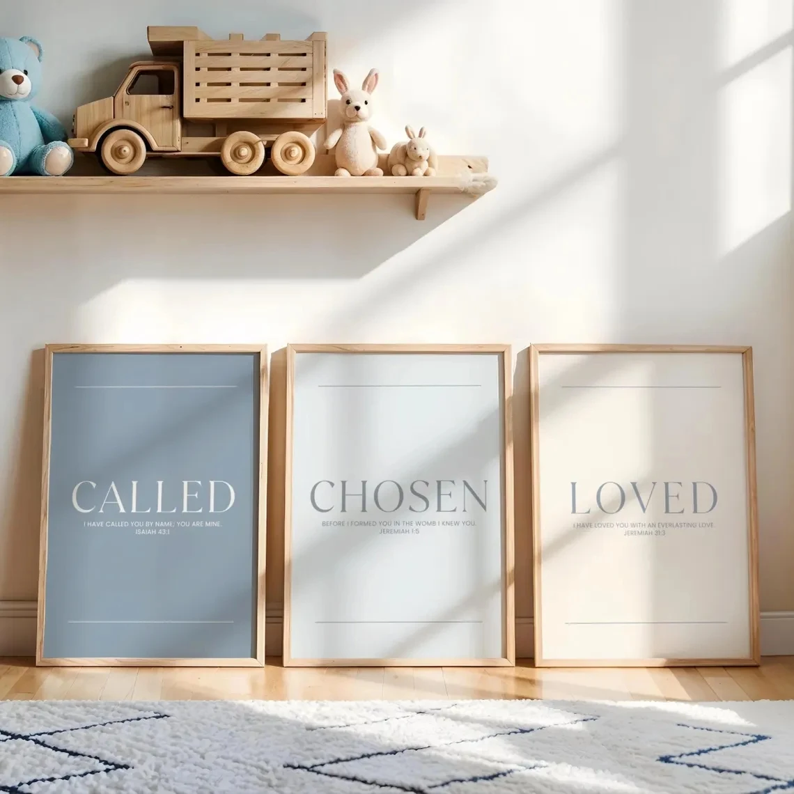 Minimalist Blue Bible Verse Called  Chosen Loved Quotes Wall Art Print Canvas Painting Poster Picture For Living Room Home Decor