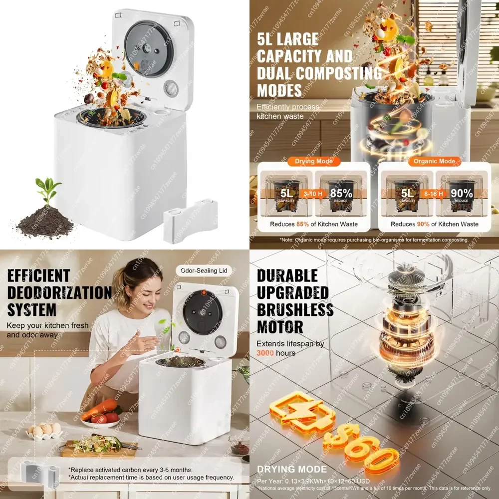 Electric Composter Kitchen Large Smart Compost Bin Indoor Upgraded Motor with Auto-Cleaning 2 Composting Modes & Safe Child