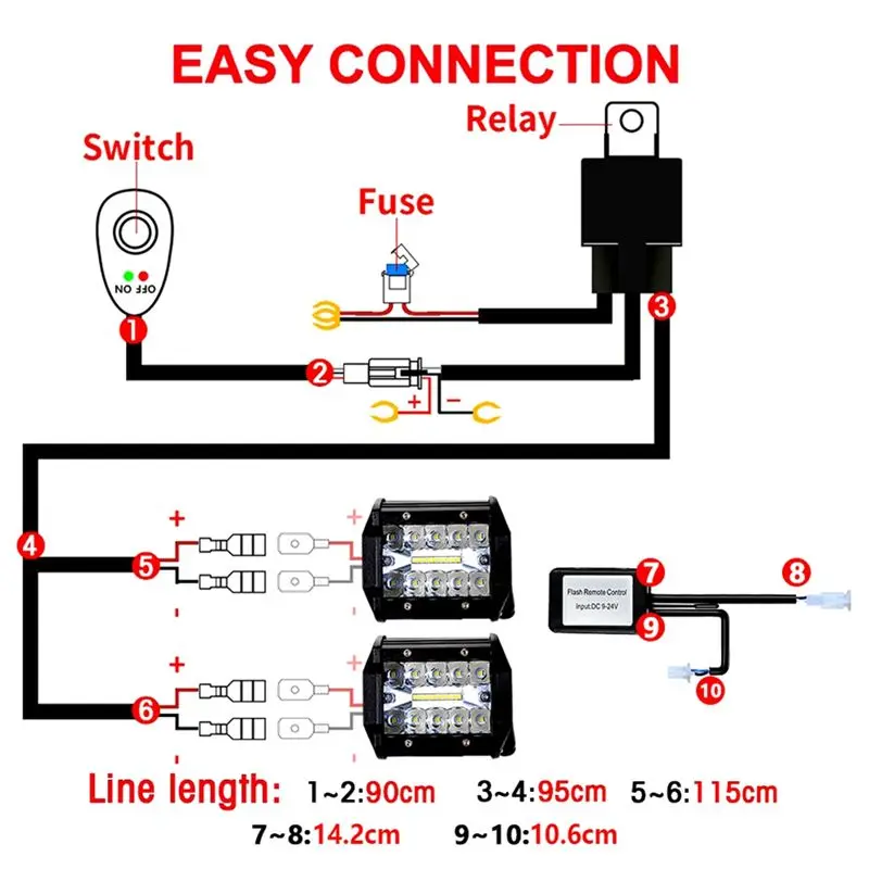 AU28-LED Light Bar Wiring Harness Kit 2 Leads 18 AWG Universal LED Wiring Harness Relay On & Off Switch Wiring Harness