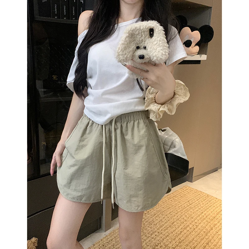 Dopne Qui Dry Sports orts Donna Estate Sottile di grandi dimensioni Casual Outdoor Running Pantaloni a gamba larga Vita alta Taglio dritto