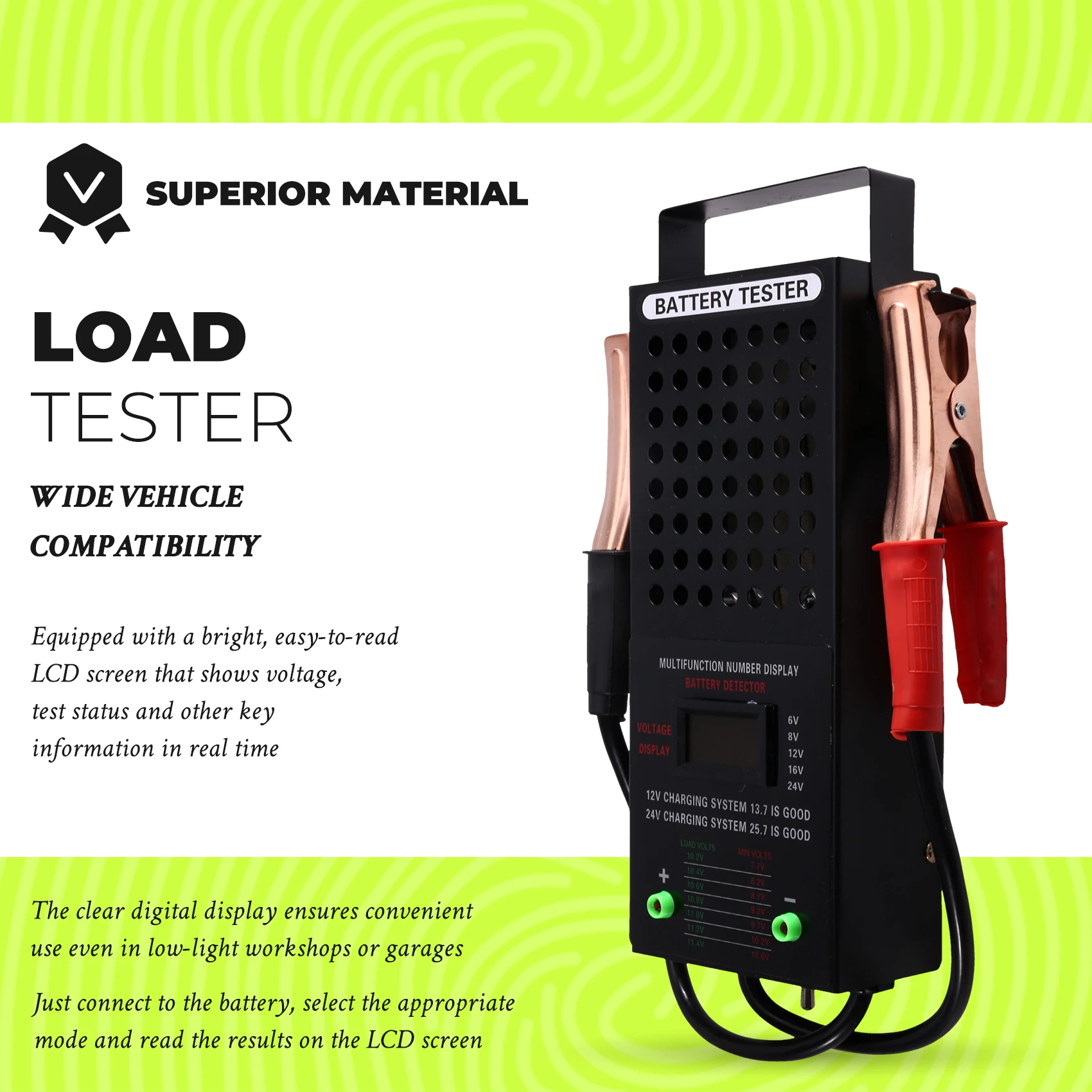 ABGH-6/8/12/24V Battery Load Tester Automotive Car Capacity Tester Battery Testers With LCD Display For Cars Motorcycles