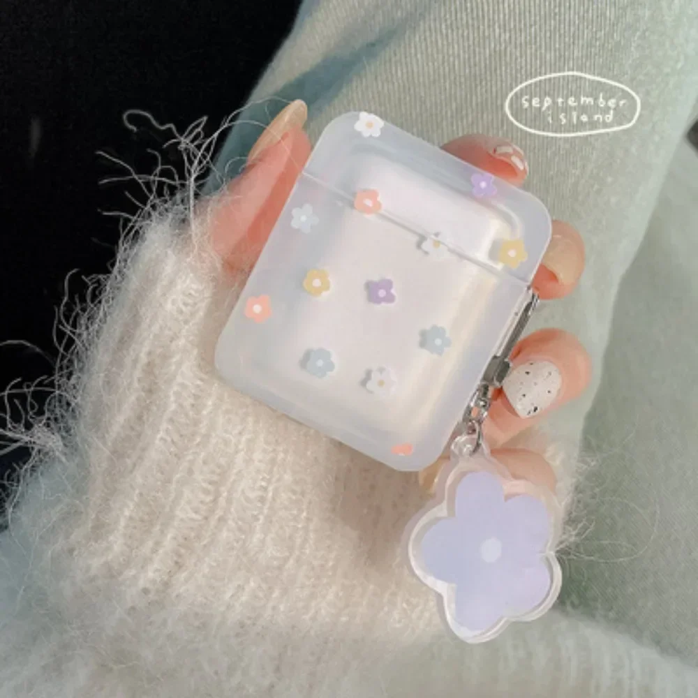 Cute Fresh Flower Earphone Case For AirPods 1 2 Pro Case Transparent TPU Air pods 3 Bluetooth Earphone Charging Box With Keyring