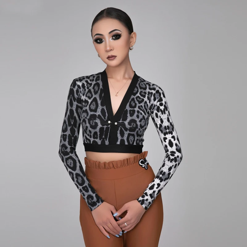 

Adults Chacha Latin Dance Costume Women'S V-Neck Latin Leopard Top Ballroom Dance Pants Female Latin Dance Clothes SL11480