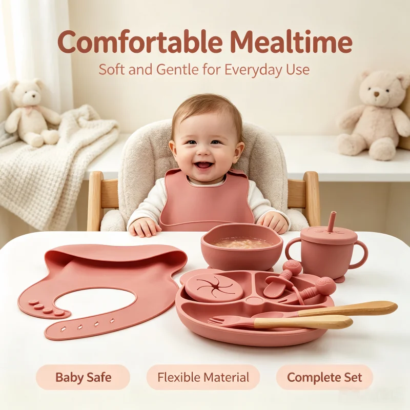 6 PCS Baby Meal Set Silicone Set Childrens Meal Training Set Cutlery