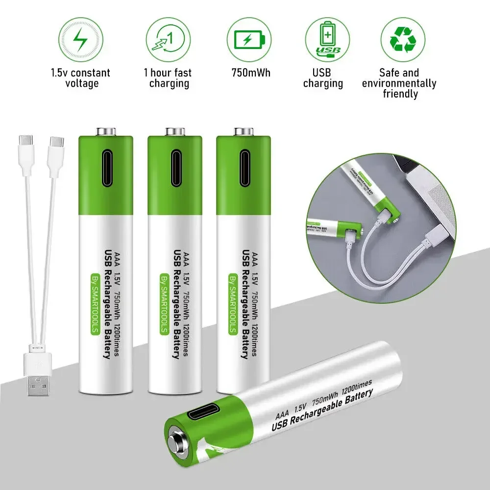 Original 1.5V AA USB Rechargeable Batteries 2600 MWh Li-ion Battery for Remote Control Mouse Electric Toy Battery