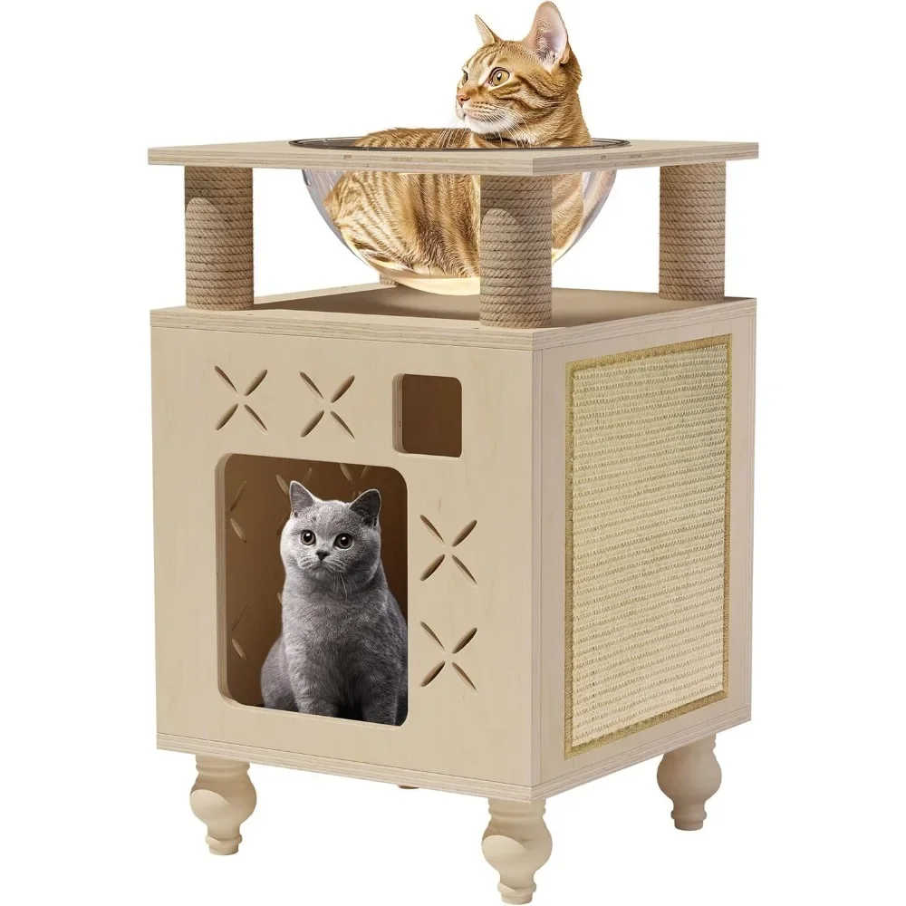 

Modern Cat Tree Tower: Solid Wood Indoor Climbing Tower with Cute Design and Litter Box Enclosure