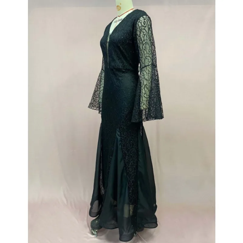 ชุดเดรสยาวออกงานแต่งงาน แขนยาวทรงบาน คอวี เซ็กซี่ สำหรับผู้หญิง ปี 2025  ชุดราตรีหรูหราสำหรับงานกลางคืน งานพรอม ชุดเดรสยาวแม็กซี่