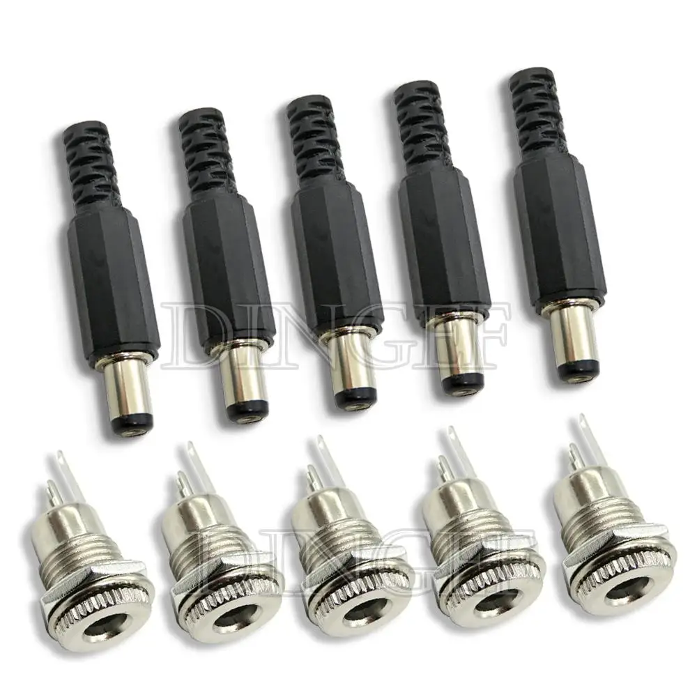 10PCS 5Pair 5.5x2.1mm 5.5x2.5mm DC Power Plug Male Female Jack Socket Nut Panel Mount DC Power Adapter Connector DC099 DC-099