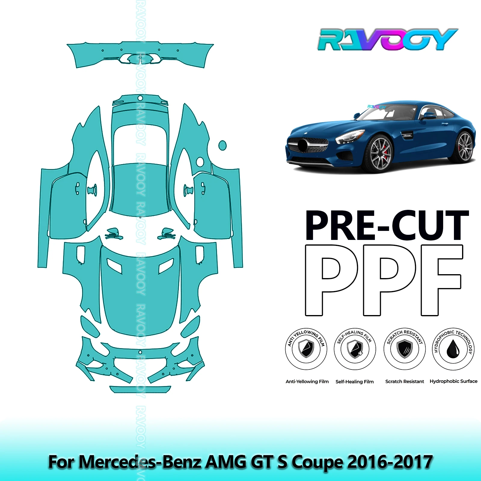 

Полный автомобильный прозрачный бюстгальтер, предварительно вырезанная защитная пленка для краски PPF для Mercedes-Benz AMG GT S Coupe 2016-2017