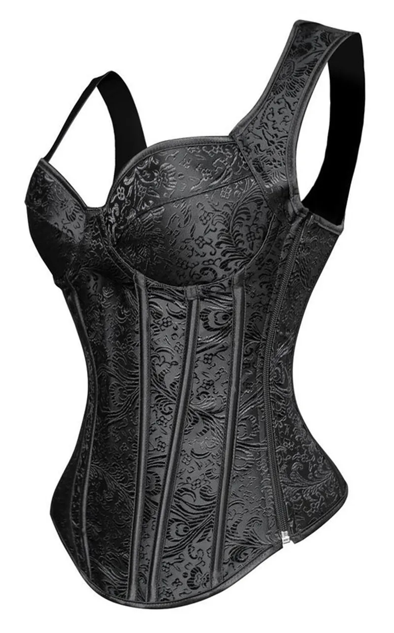 caudatus Sexy Straps Corset with Cup Lingerie zipper side overbust waist trainer bustier plus size gothique corsets and bustiers