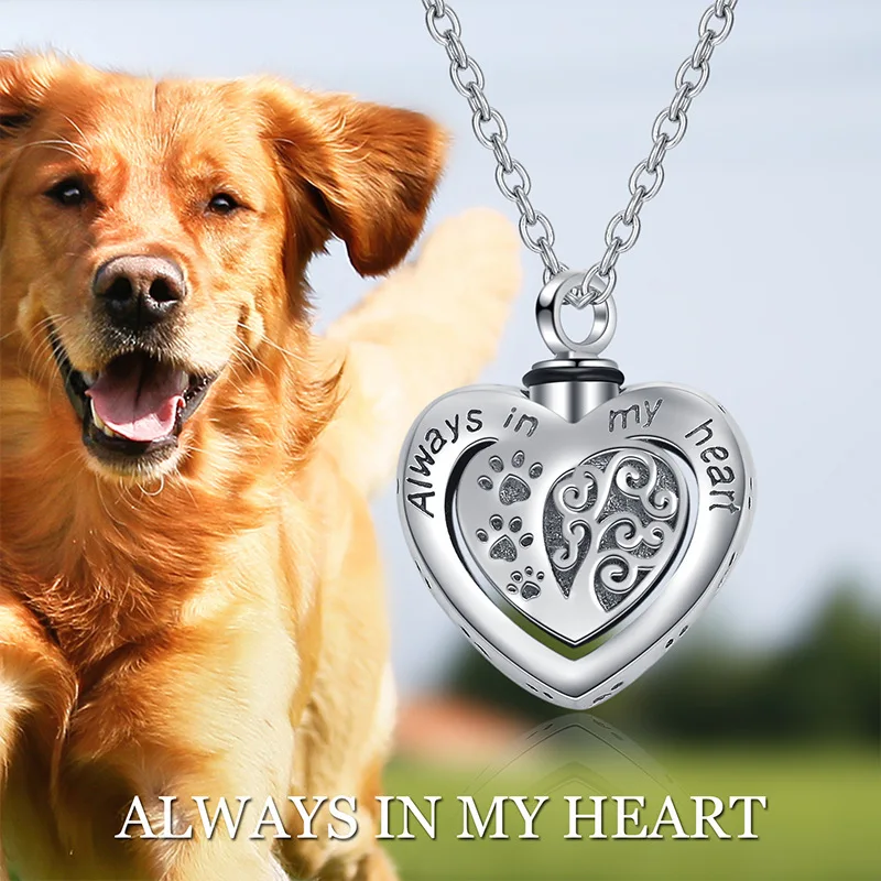 Paw Print Urn Pet Cremation Ashes Keepsake 925 Sterling Silver Urn Necklace Sterling Silver Heart Shaped Urn Pendant