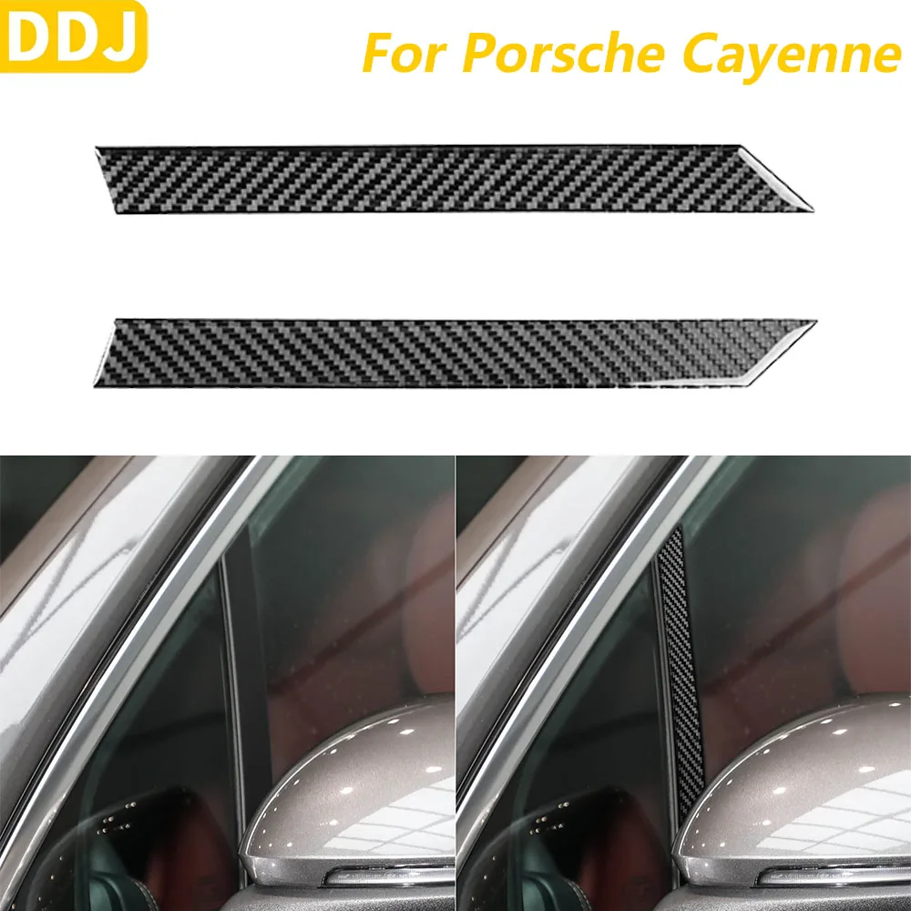 Real Soft Carbon Fiber External Window Pillar Panel Trim Cover For Porsche Cayenne 9Y0 9YA 9YB E3 2018-2023 Interior Accessories