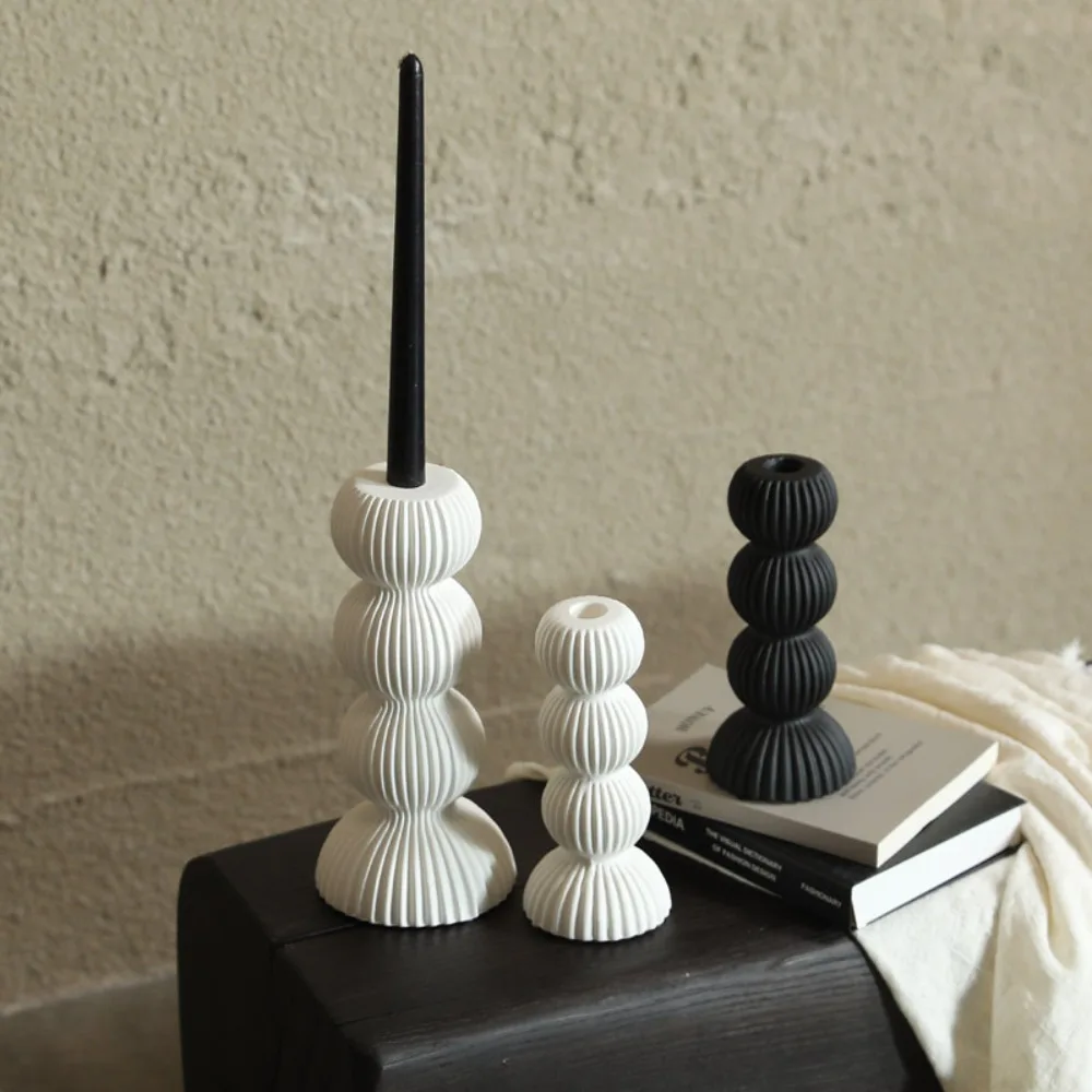 Nordic Textured Ceramic Taper Candle Holder Stacked Bubble Shape Candlestick for Dining Table Living Room Party Decoration