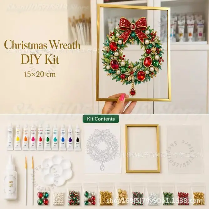 Afbeelding 6: DIY Sieraden Kerstboom Kunstset Edelsteen Parel Schilderij Knutselset Met Lijst Kerst Huisdecoratie Kerstcadeau Voor Handgemaakte Kit