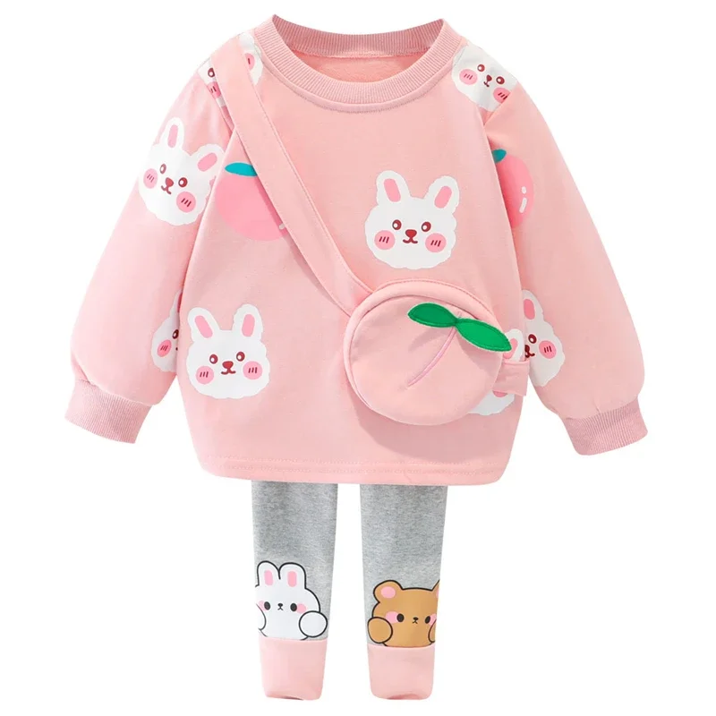 Spring Autumn Baby Girls Clothing Sets Kids Cartoon Rabbit Long Sleeve T Shirt Pants Children Casual Clothes Infant Outfit