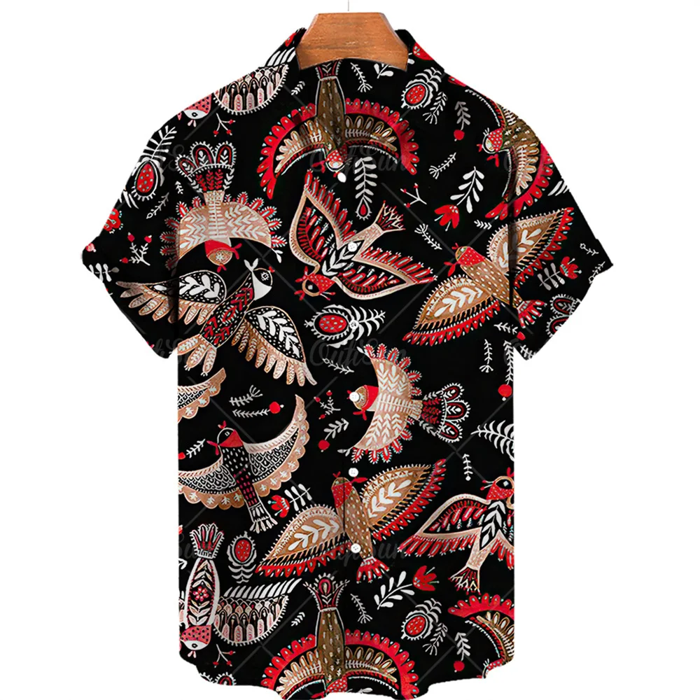 Summer New 3d Animal Print Hawaiian Shirt Men\'s Casual Button V Neck Loose Shirt American Fashion Top