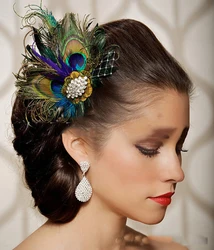 new Women Peacock Feather Fascinator Clip Ladies Day Races Wedding Party Bridal Tiara Hairpin Hair Accessories Bride Headpiece