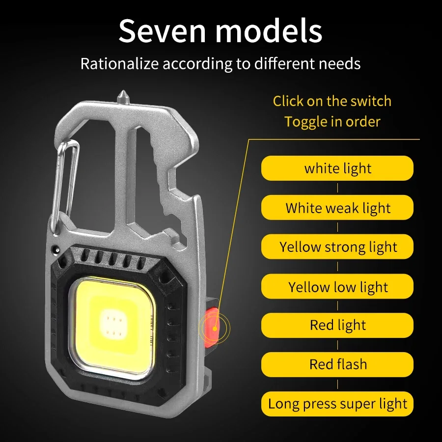 Multifunctional LED Flashlight Rechargeable Keychain Light Portable COB Work Light Outdoor Emergency Camping Torch Screwdriver