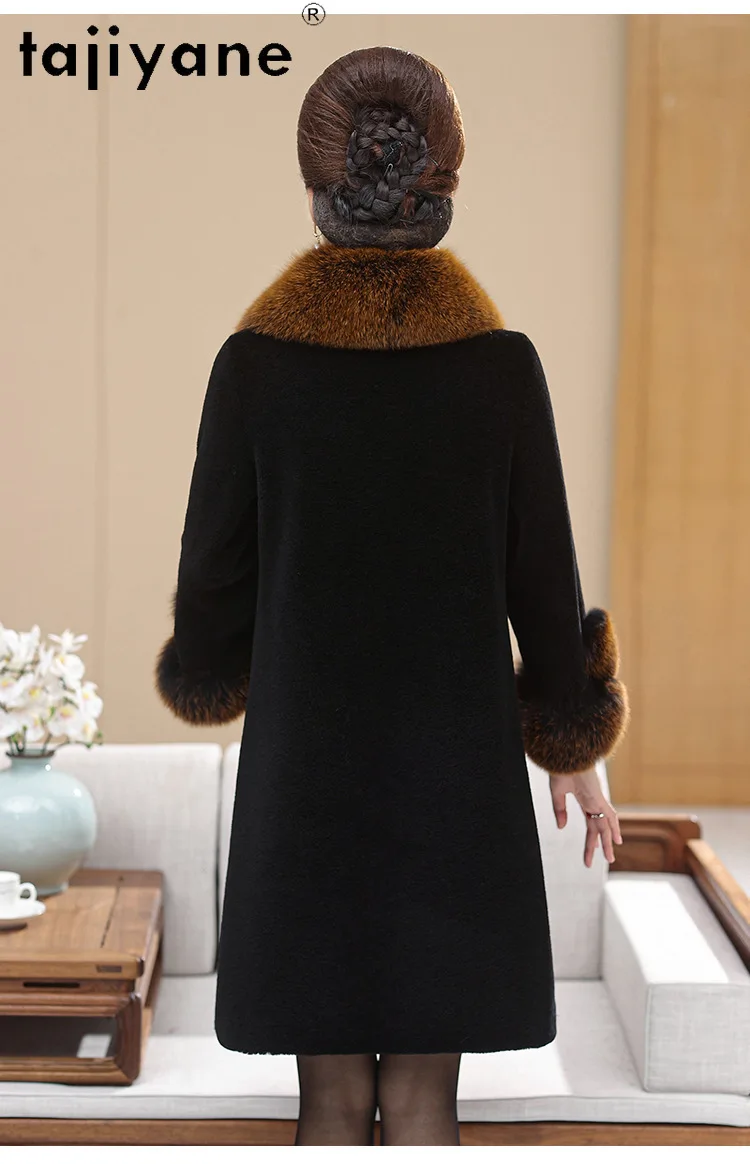 TAJIYANE 100% Wool Real Fur Coat Women Winter Luxury Women Clothing Long Shearling Coat Woman Fox Fur Collar шуба женская 2024