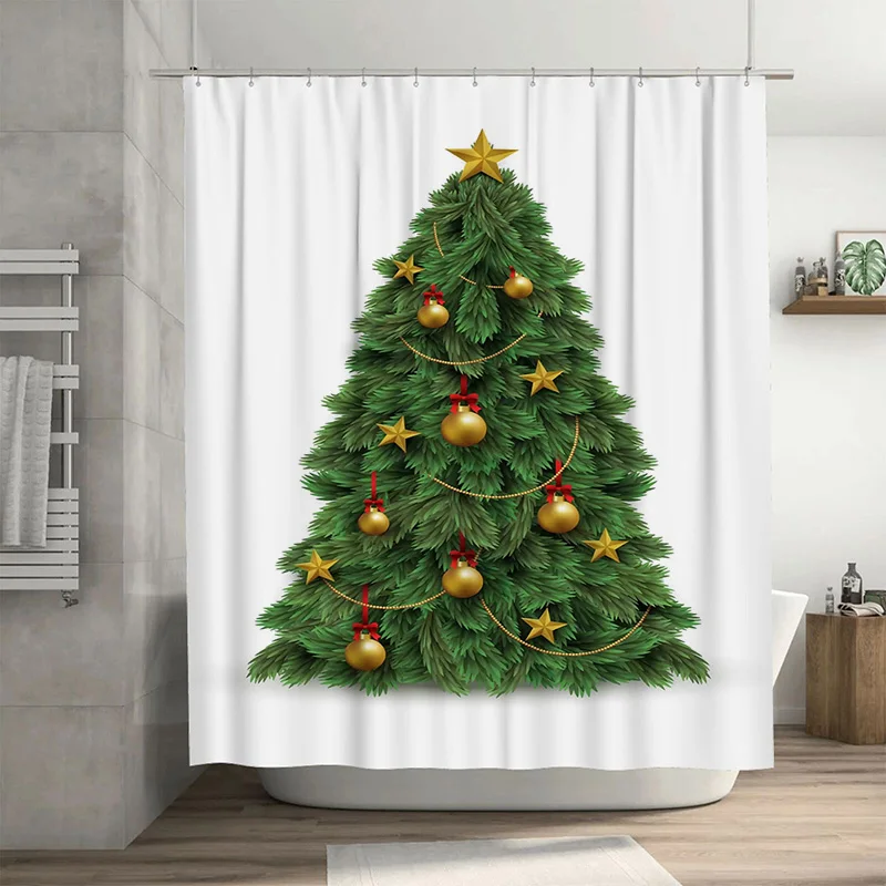 

Tuniu Charming Christmas Tree Shower Curtain Festive Holiday Decor Bathroom Set Waterproof Cute Forest Backdrop Modern Home Text