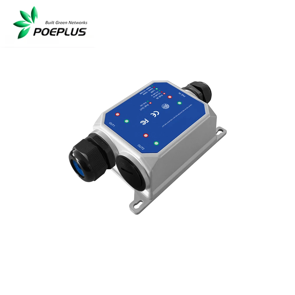 Outdoor IP 1to2 POE Extender 100/1000/2500M Max 120W Passive 37-57V POE Or MAX 802.3at/af/bt POE in for Network Equipment