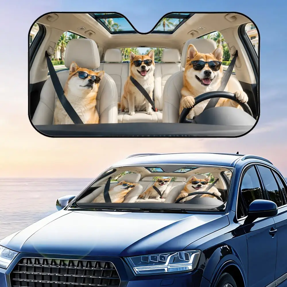 

Shiba Inu in Sunglasses Sun Visor Car Windshield Sunshade UV Protection Reflective Foldable Heat Insulation Cover