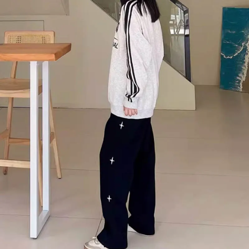 

Hong Kong wind high street tide brand printed straight leg wide leg casual pants women retro street loose sag all matching pants