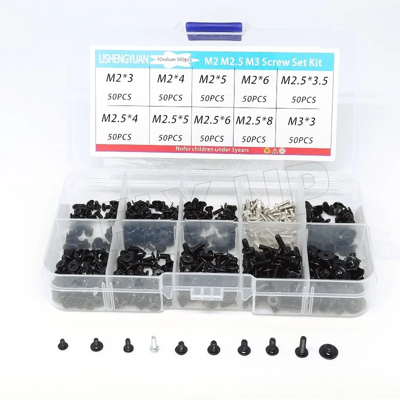 500pcs M2 M2.5 M3 Screw Set Laptop Screw Flat Head For Phillips Drive Accessories Repair Computer Electronic Laptop Screws Kit