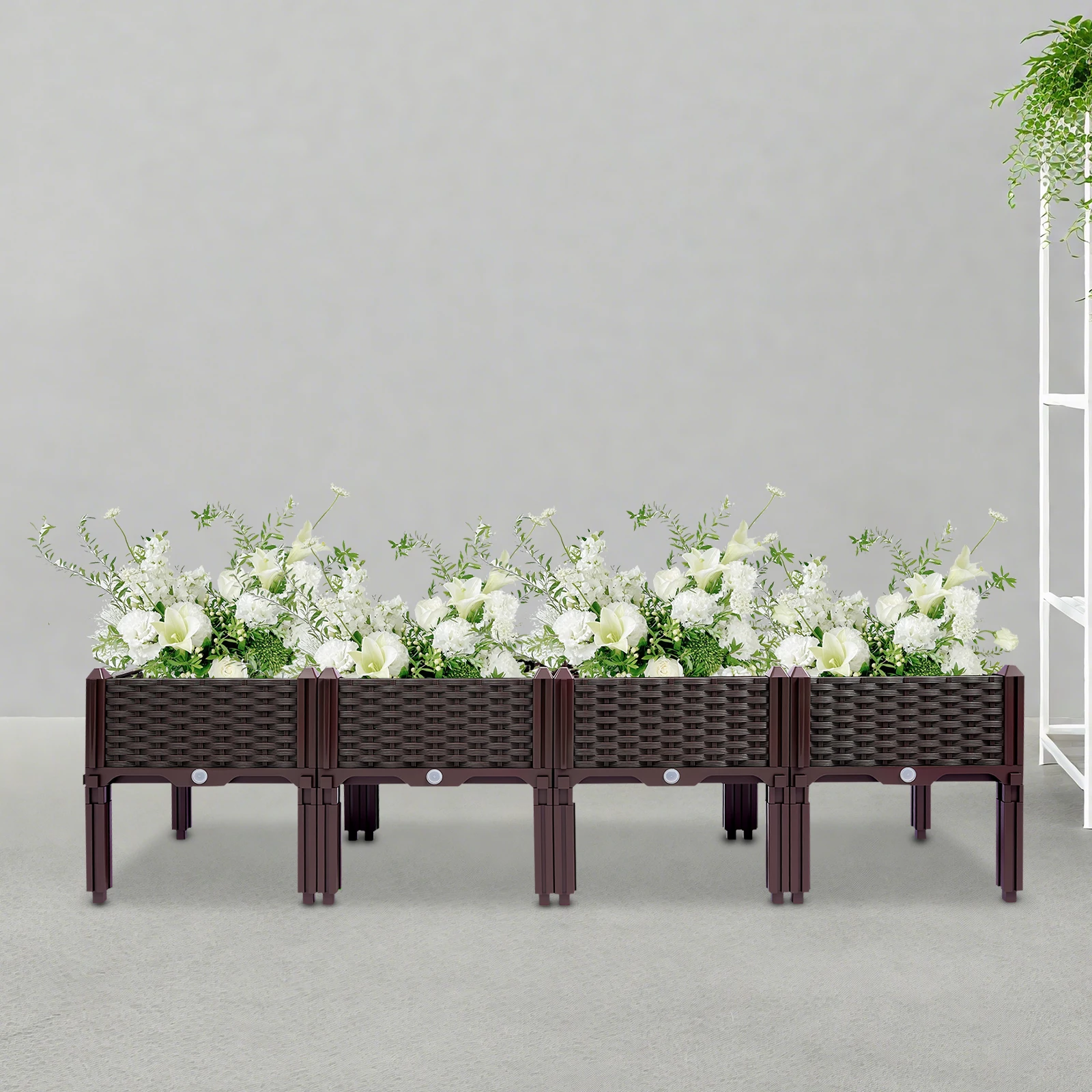 

Brown 4-Raised Garden Bed PP Planter Boxes Plants Elevated Garden Boxes with Legs Drainage Holes for Vegetables Fruits Flowers