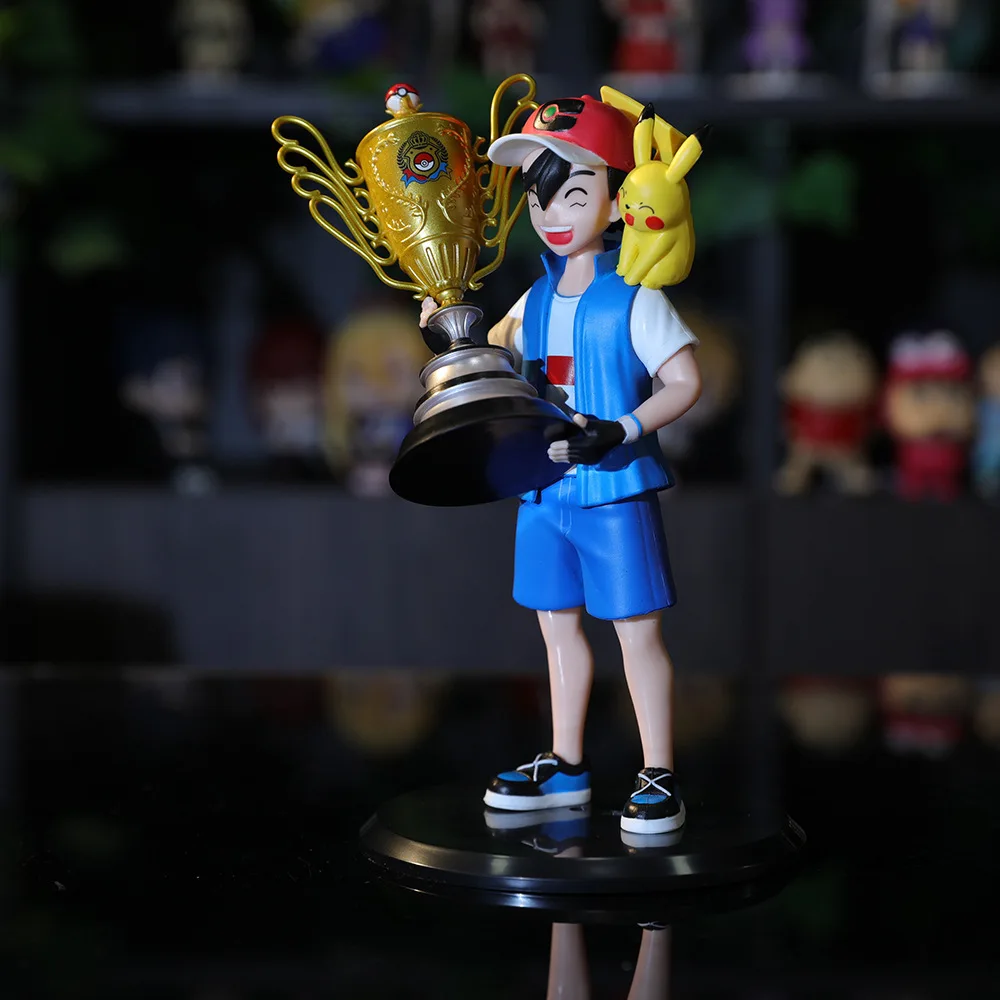 Pokemon Animatie Hand om de kleine wijsheid te winnen Pikachu Trofee Model Decoratie Kampioen Xiaozhi Figuren Decoratie Speelgoed Cadeau