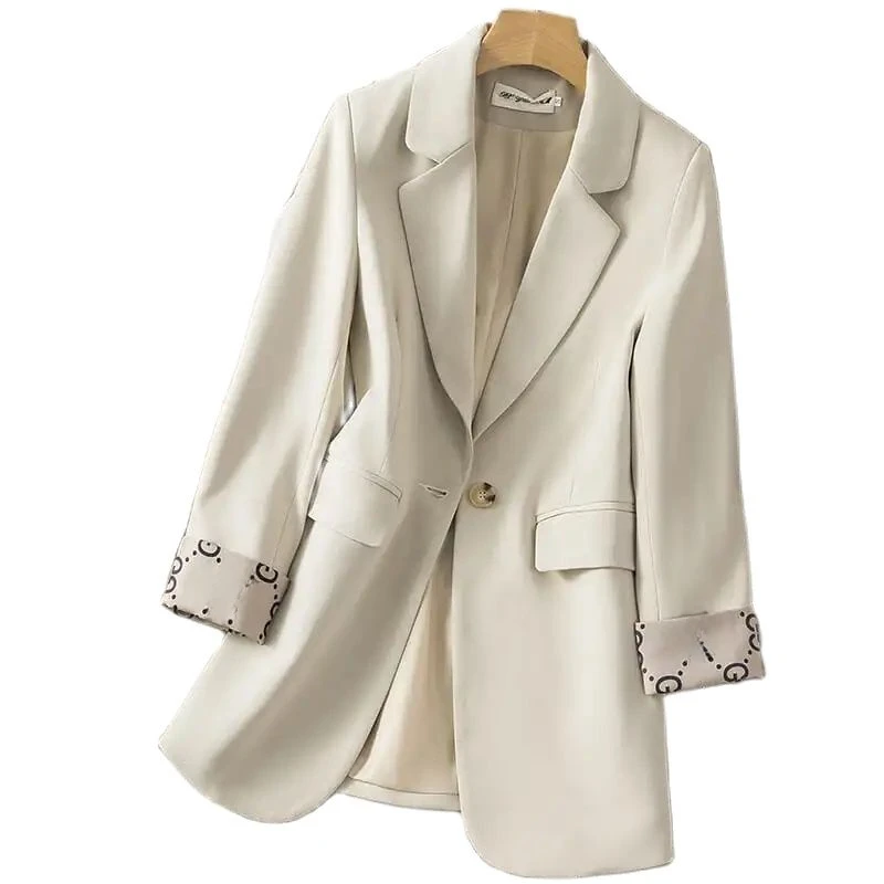 Beige Fashion Leisure Women Suit Jacket 2023 Spring Autumn  Style Korean Version Slim Fit Temperament Wild Elegant Lady Blazer