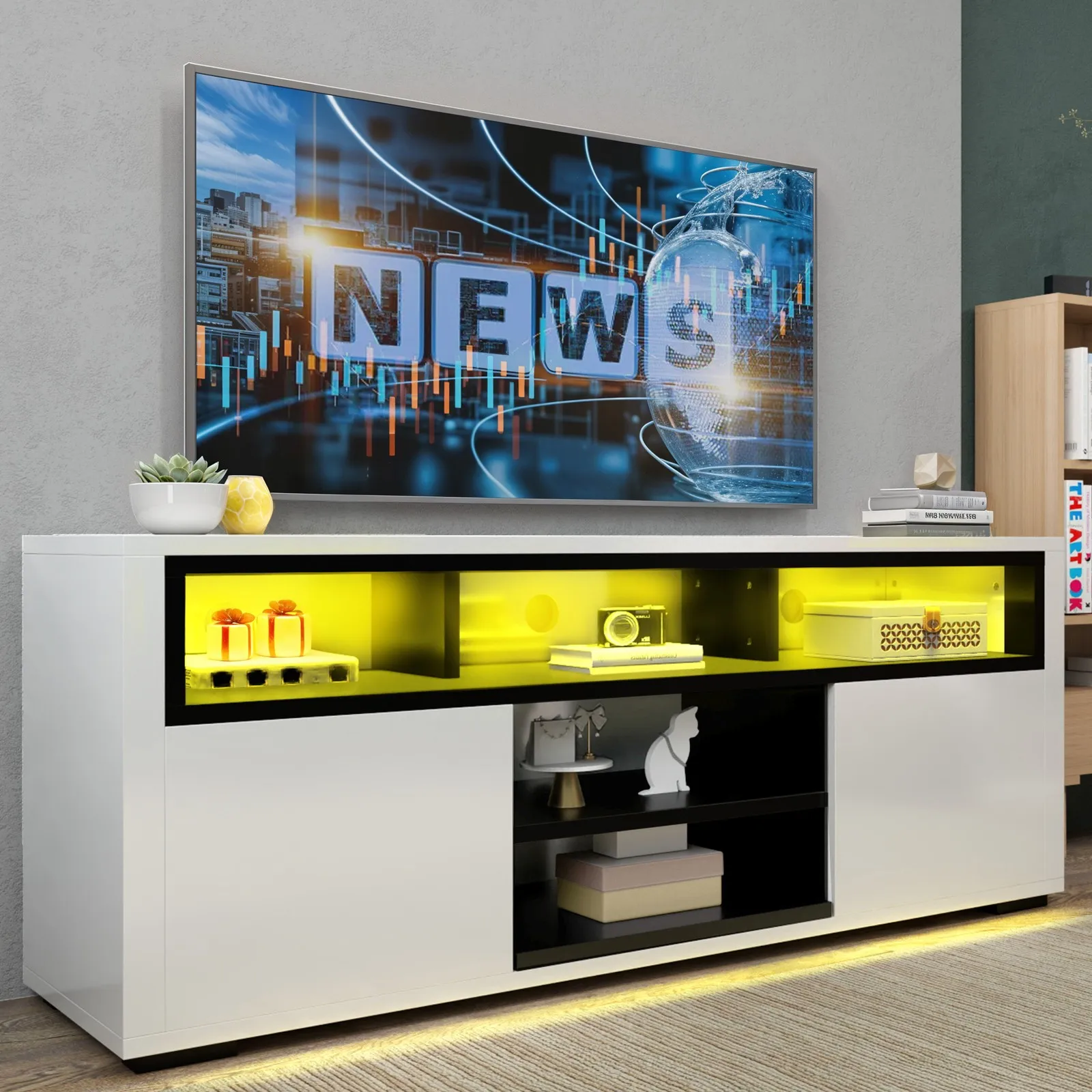 

TV Stand Media Console For TVs Up to 60 in With Open Adjustable Shelf