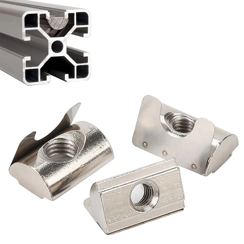 50Pcs M4 M5 M6 Shrapnel Nut Block Elastic Nut Shrapnel T Shape Block Sliding Nut For 20/30/40/45 Series Aluminum Profile