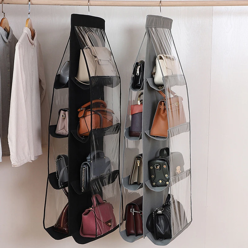 Bag Storage Artifact Handbag Holder Bedroom Wardrobe Closet Handbag Organizer Dust-proof 6/8 Pocket Hanging Handbag Organizers