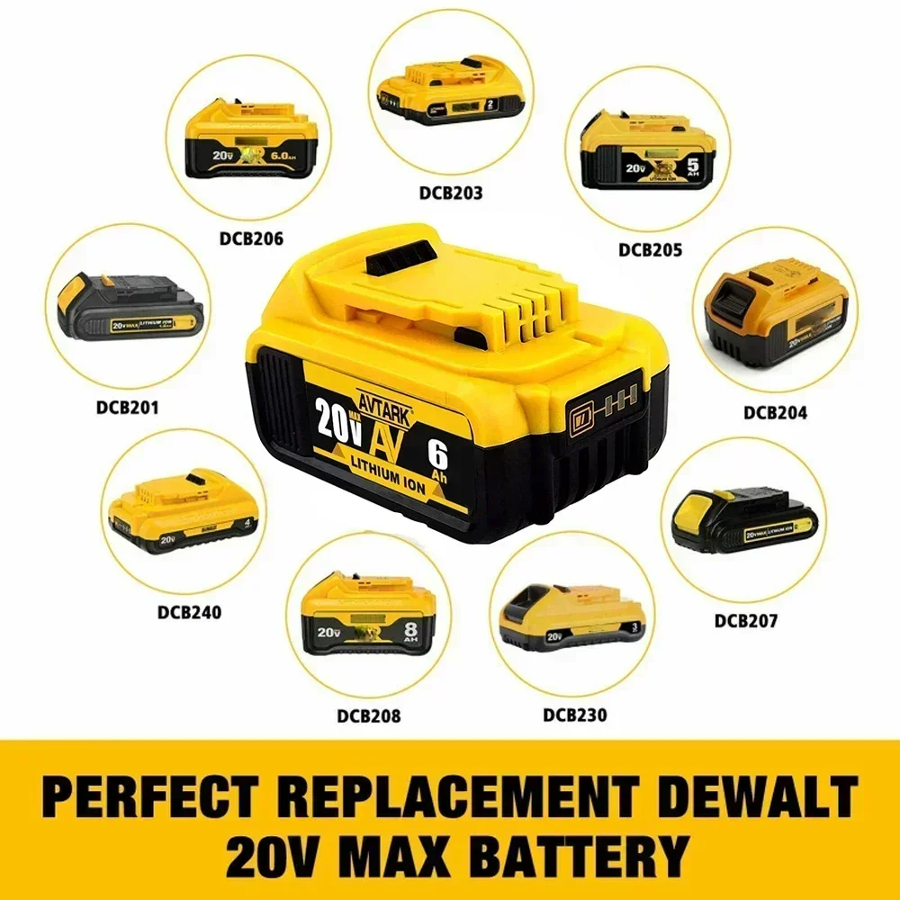 18V/20 Volt MAX 6.0Ah 8.0Ah DCB200 Replacement Li-ion Battery for DeWalt DCB205 DCB201 DCB203 Power Tool Batteries