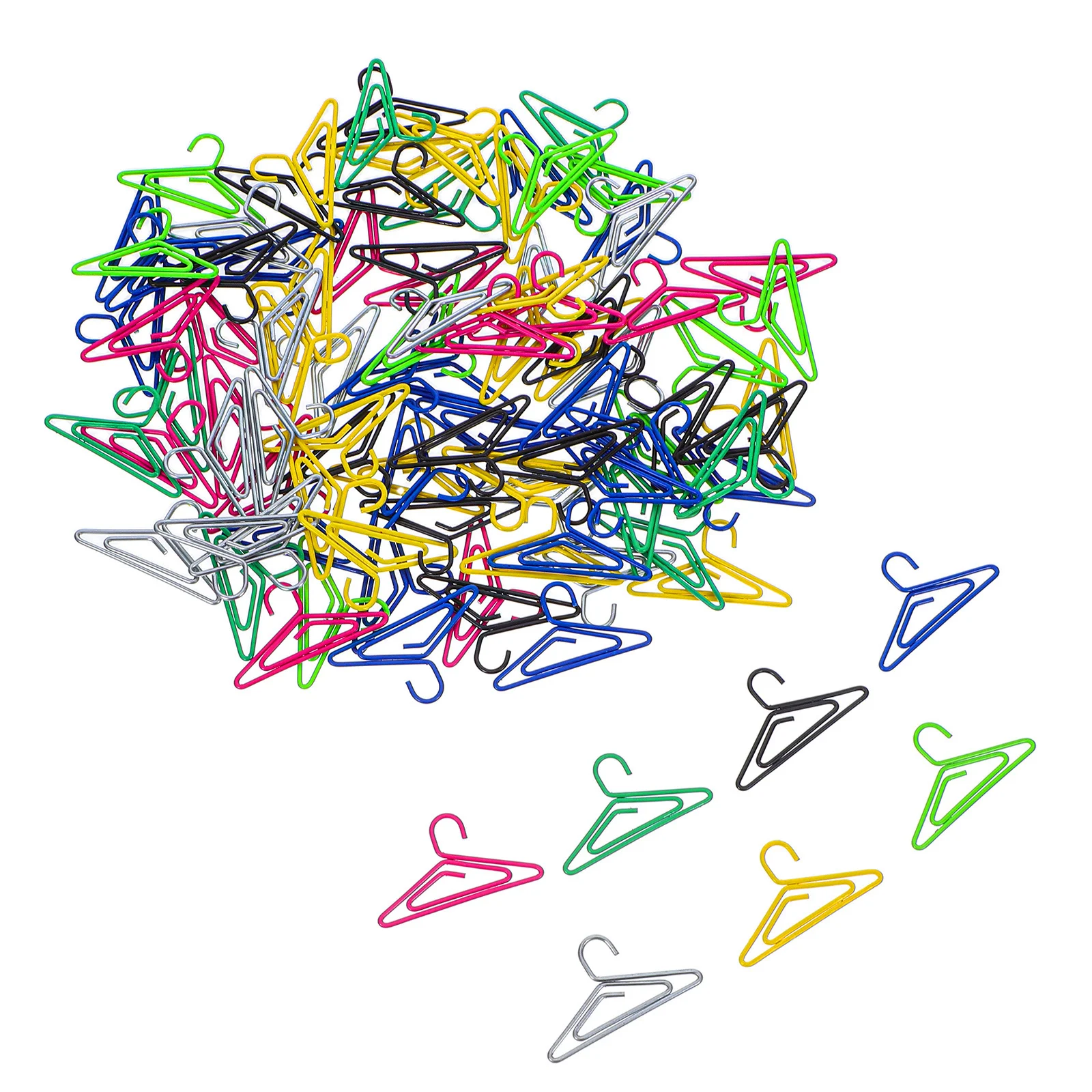 

100Pcs Hanger Shaped Paper Clips Metal Mini Clips for Document Files Notebooks Journal Office Supplies Colored Paperclips