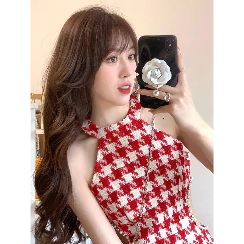 Summer Hollow Out Causal Women Dress All Match Off Shoulder Dresses Sexy Chic Fashion Elegant Houndstooth Vestido De Mujer