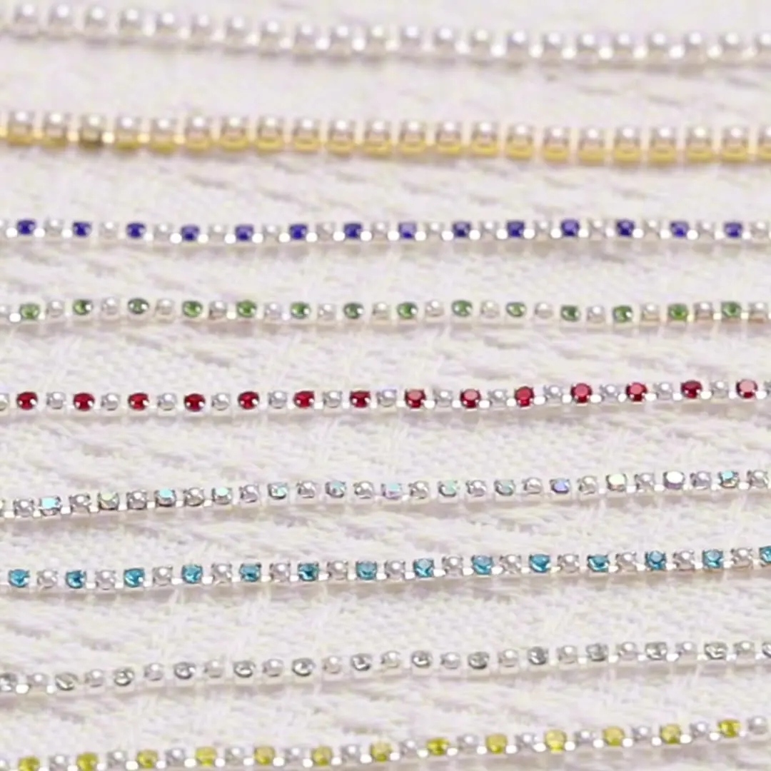 2mm,3mm(SS6,SS12) Crystal AB Dense Rhinestone Cup Chain Sliver/Rose Gold Claw Strass Rhinestone Chain Trim
