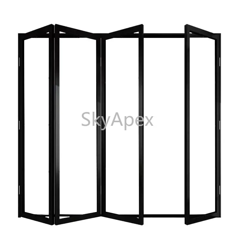 

Custom Narrow Edge Toughened Glass Aluminum Alloy Entry Folding Door Patio Accordion Door Living Room Easy Install Modern