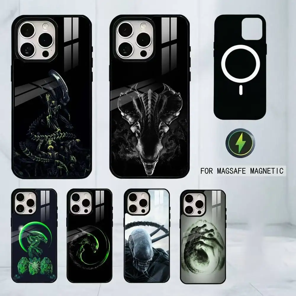 

COOL A-Alien Xenomorph Phone Case For iPhone17,16,15,14,13,12,11 Plus,Pro Magnetic For Magsafe Wireless Charging