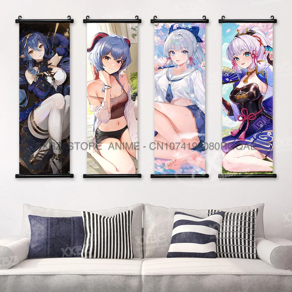 Genshin Impact Scrolls Picture Yae Miko Home Decoration Hanging Paintings Sexy Games Figures Kamizato Ayaka Wall Art Posters