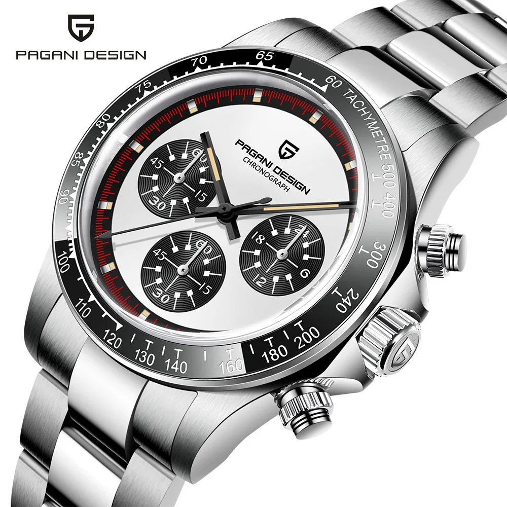 PAGANI DESIGN Men VK63 Movt Quartz Wristwatch Fashion Ceramic Bezel Chronograph Stopwatch Waterproof 100m Stainless Watch