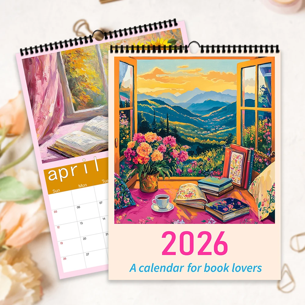 

1pc Oil Painting Calendar - Landscape Theme, 12 Different Designs, Wall Calendar, Suitable as a Gift for Birthdays & Christmas