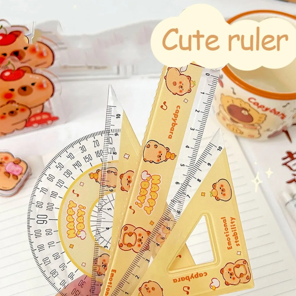 

Metric Ruler Cartoon Pattern Ruler Set Straightedge Protractor Capybara Ruler Set Multifunctional Plastic Ruler Four-piece Set