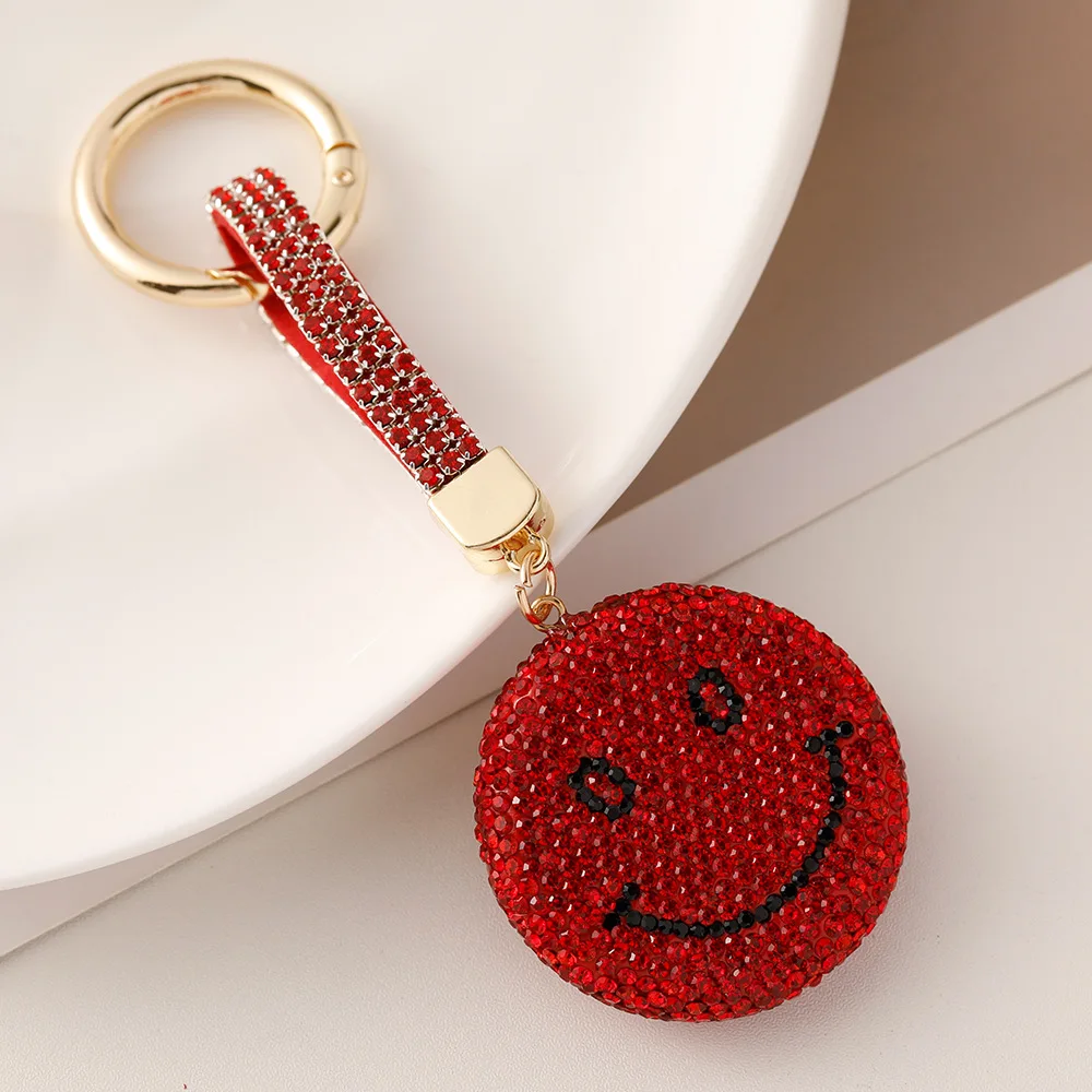 Korean Version of Cute Rhinestone Smile Keychains Happy Personality Car Keyrings Women Bag Charm Pendant Fashion Key Chain Rings