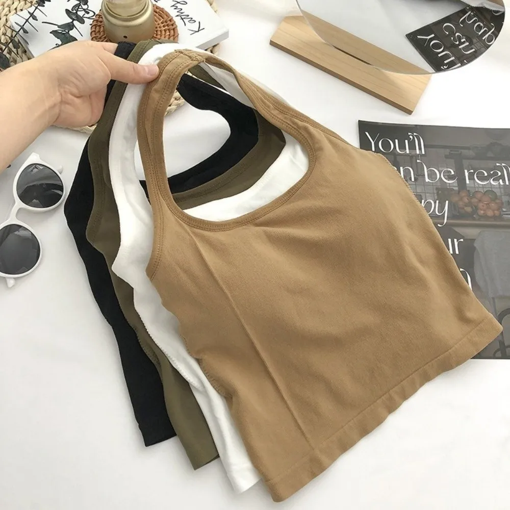 Bra Padding Cropped Halter Tank Top Sexy Back Design Halter Neck Bra Padding Tank Top Built-in Bra Beauty Back Inner Wear Top