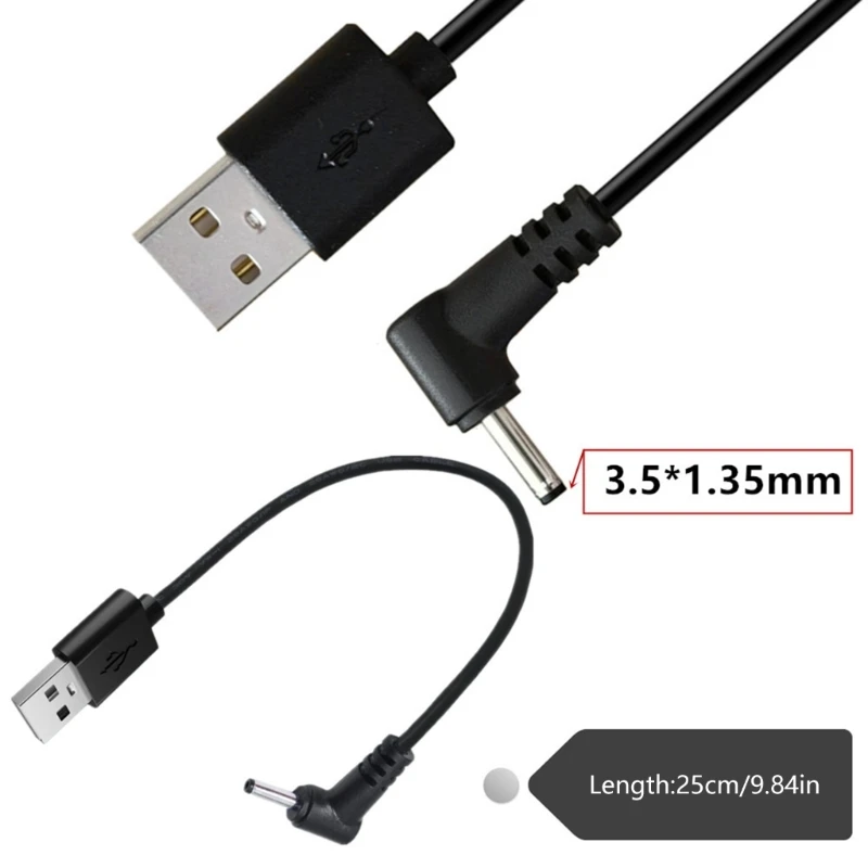 25cm USB To DC 3.5x1.35mm Charging Cable 90 Degree Elbow USB A Male To 3.5 Jack Connector 5V Power Supply Charger Adapter