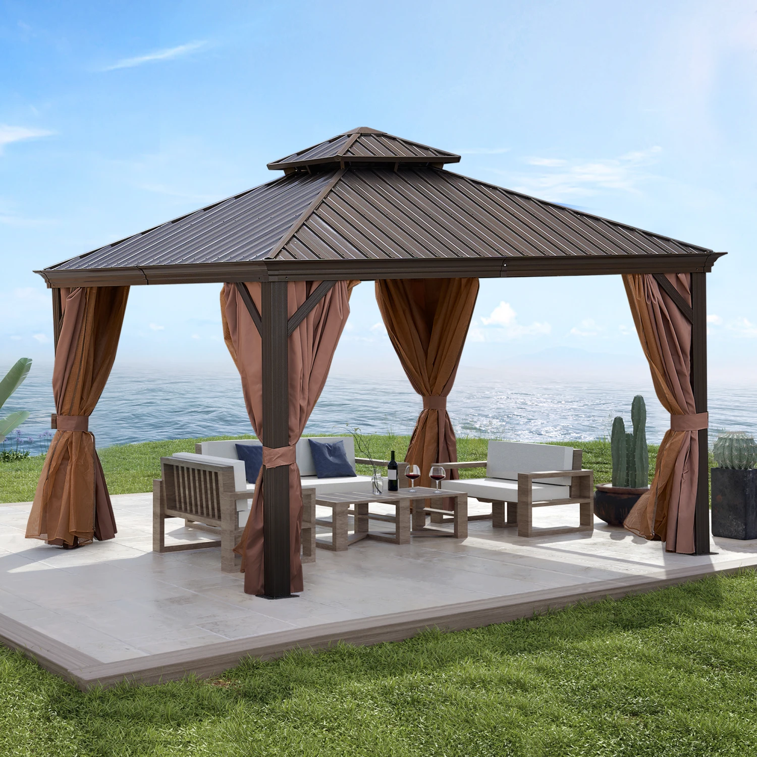 

12*12FT patic gazebo,alu gazebo with steel canopy,Outdoor Permanent Hardtop Gazebo Canopy for Patio, Garden, Backyard