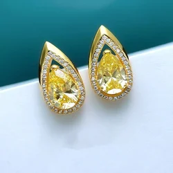 CAOSHI Luxury Yellow Cubic Zirconia Women Stud Earrings Modern Design Pear Shaped Elegant Accessories Party Temperament Jewelry